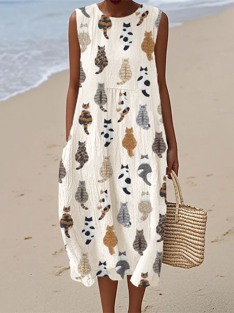 Allison | Cute Cat Art Print Midi Dress