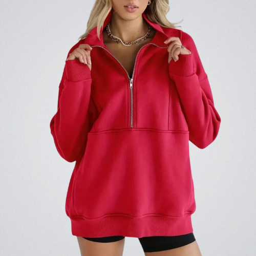 PSALM™ - Comfy Collar Half Zip Oversized Long Sleeve Sweatshirt