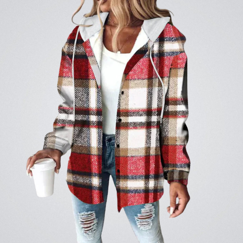 PAIGE™ - Chic Plaid Long-Sleeve Button Down Hooded Jacket