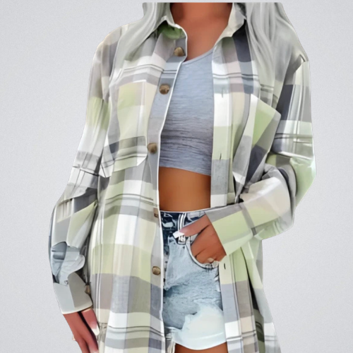 BASO™ - Casual Plaid Button Down Collared Long Sleeve Top