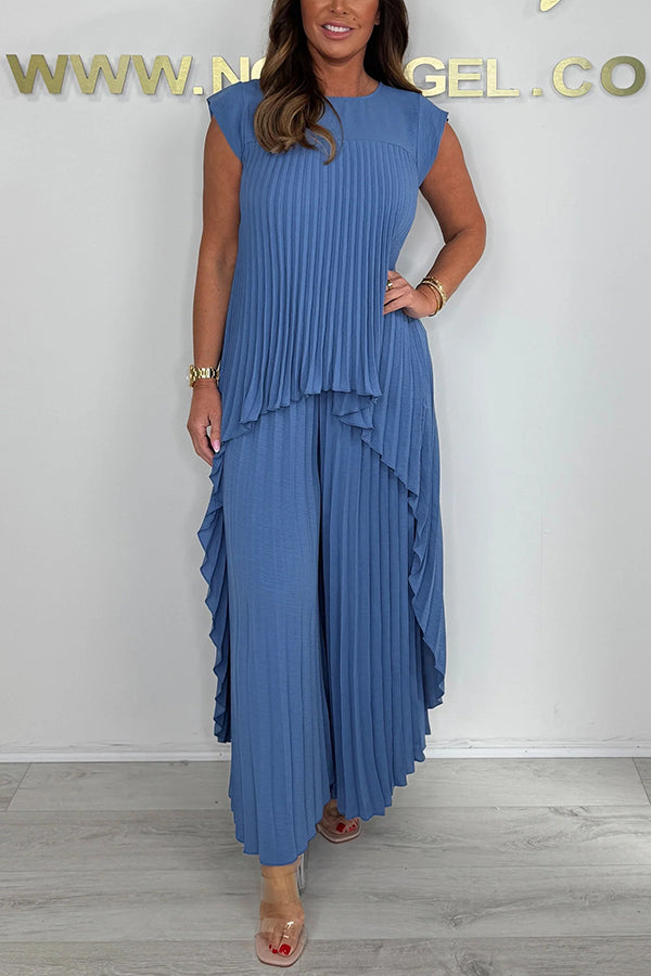 Sherry™ Pleated Midi Top & Wide-Leg Pants Set | Elegant Two-Piece Set