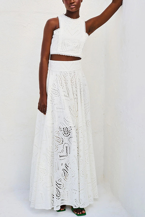 Larissa™ Embroidered Top & High-Waist Maxi Skirt Set | Elegant Two Piece Outfit